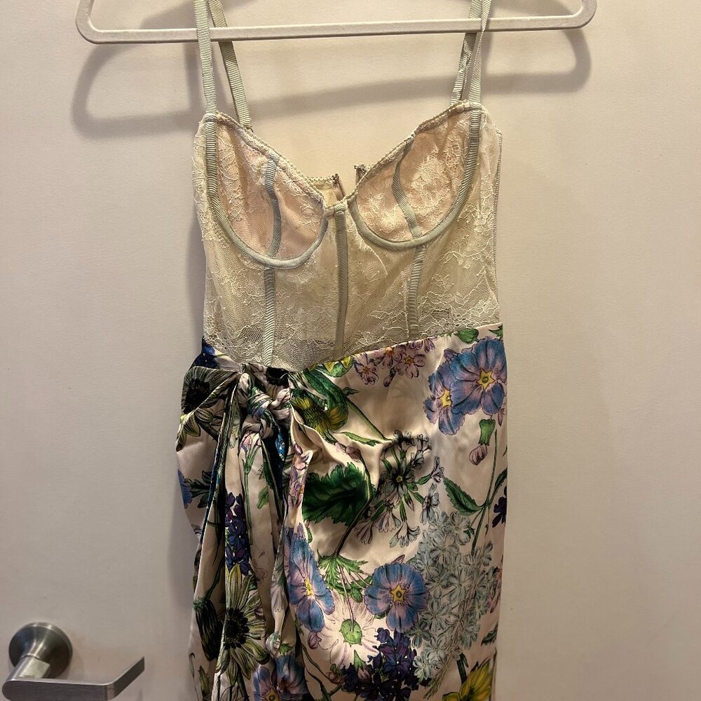 ** PRICE DROP** Revolve Floral Satin & Lace Bustier Mini Dress - XS